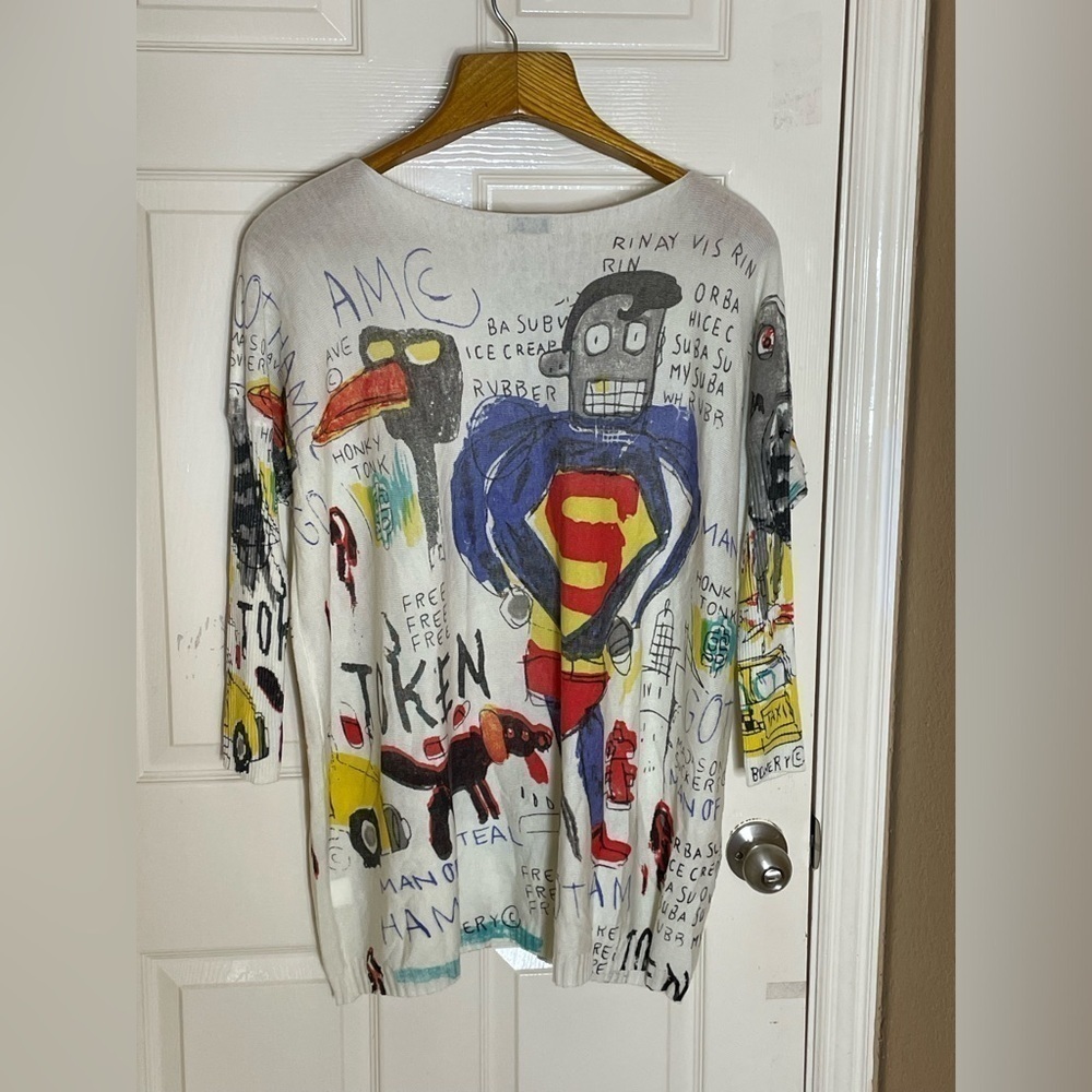 Ellazhu Sweater Womens One Size Gray Graffiti Graphic All Over Print Pullover - Picture 5 of 11